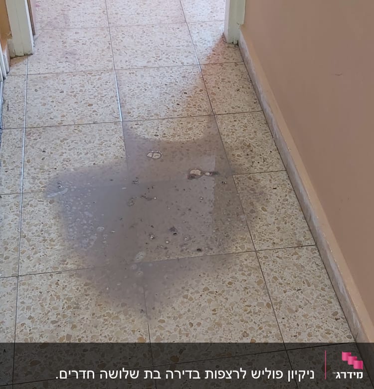 שלולית מים על רצפת מסדרון